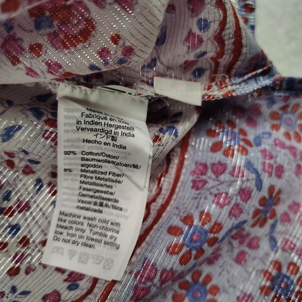 J.Crew Tunic Blouse Womens sz Medium Iris Block Print Floral Boho Top - Picture 5 of 8
